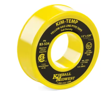 Kimball Midwest Yellow Gas Line PTFE Tape 83-534