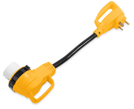 Camco Power Grip 18" Locking Dogbone Adapter, 30AM/50AF 90-Degree Locking 55582