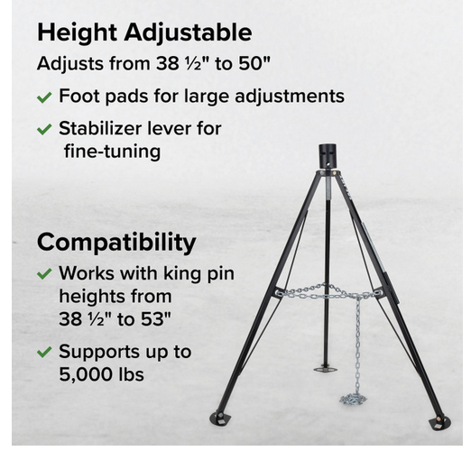 Camco Eaz-Lift King Pin camper/Rv Tripod 5th Wheel Stabilizer- Adjustable Height from 38 1/2" to  50"-5,000 lb Load Capacity-Folds for Easy Rv Storage 48855